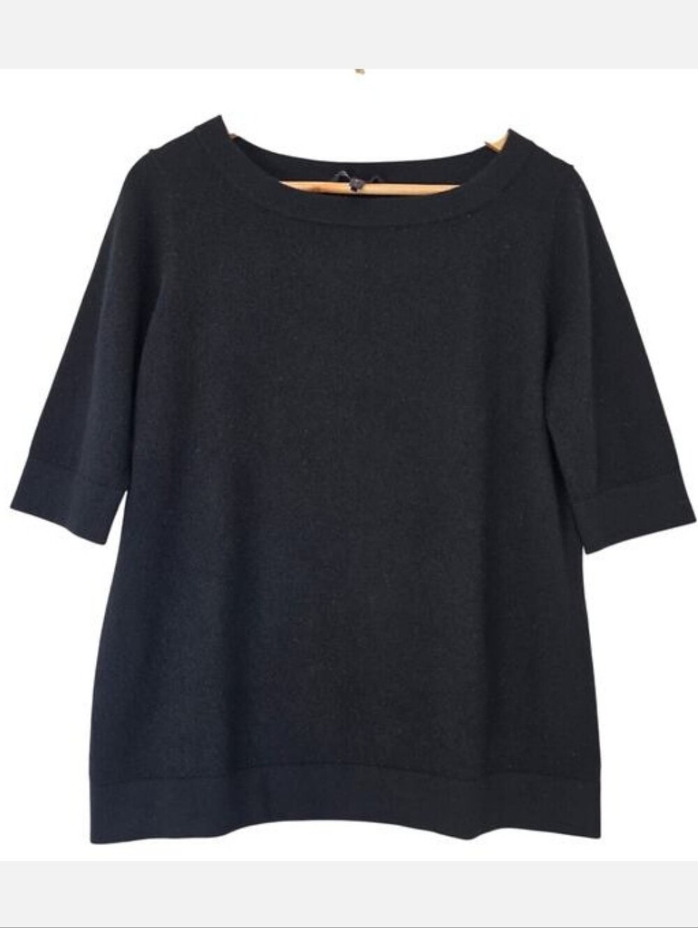 Classic Half Sleeve Black Boat Neck Cashmere Top